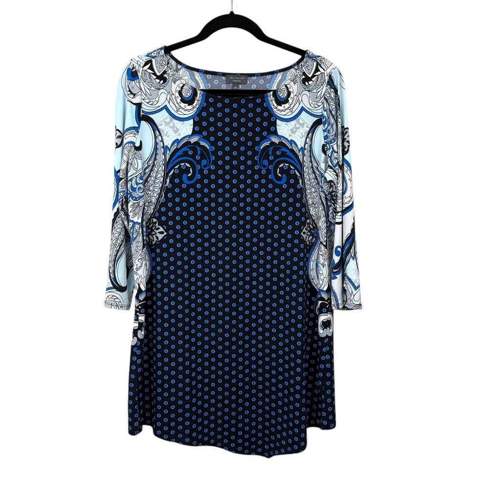 The Limited Collection Women's M Blue Paisley Polka Dot Stretch Knit Dress Short